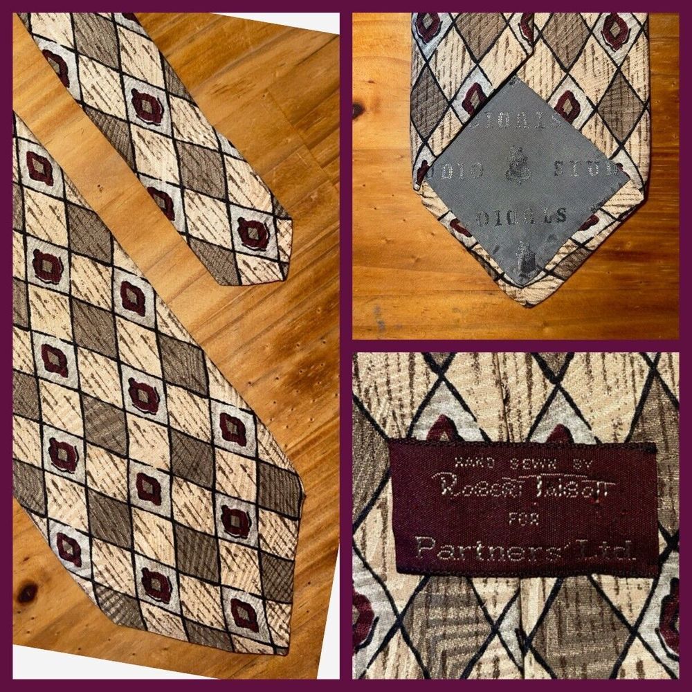Robert Talbott‎ Neck Tie Ivory Gray Partners Ltd. Silk